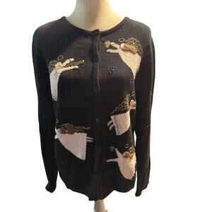 Carroll Reed Angel Cardigan, Embroidered Beaded Christmas Holiday, Size Large